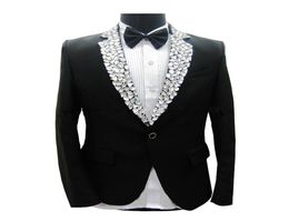 Black Men's jacket Sparkly Rhines Slim Blazers Formal Studio Groom Wedding Dresses Prom Party Male Singer Stage Performance Costume6943643