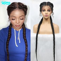 36 Inches Long Lace Front Synthetic Braided Wigs Lace Front Dutch Braids With Baby Hair for Black Women 240430