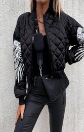 Womens Jackets Winter Clothes Coat Fashion Contrast Sequins Angel Wings Pattern Quilted Warm Down Jacket Black Top Casual Street W7955765