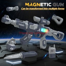 DIY Multi-mode Detachable Magnetic Gun Set Sound-producing Light-up Toy Gun For Kids Creative Fidgets Toys Outdoor Cs Pubg Game Prop Funny Collection Birthday Gifts