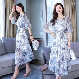 Work Dresses Women's Two Pieces Chiffon Dress Set Summer Lady O-neck Half Sleeve Shirt Tops Blouse And Skirt Suits