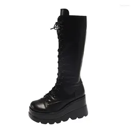 Boots Women Platform Shoes Punk Goth Lolita High Heels Winter Rain Combat Military Wedge Leather Black Rock Clearance Offers