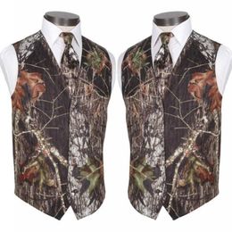 Vest Tie Custom Made Modest Camo Groom Vests Rustic Wedding Vest Tree Trunk Leaves Spring Camouflage Slim Fit Men's Vests 2 Piece 1891