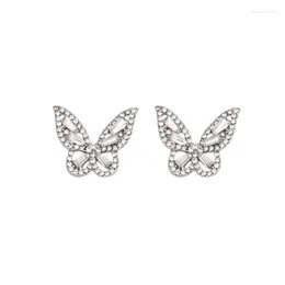Stud Earrings Hollow Butterfly Bling Starry Clear Crystal Golden Alloy For Women Jewellery Accessories