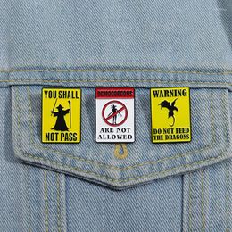 Brooches Warning Signs Enamel Pins Witch Dragon Piranha Punk You Shall Not Pass Backpack Lapel Badges Jewellery Gift