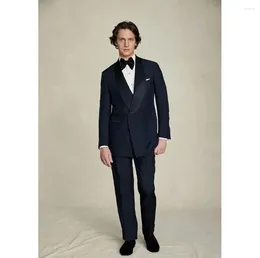 Men's Suits Dark Navy Blue Double Breasted Men Suit Two Pieces(Jacket Pants) Lapel Outfits Chic Casual Party Prom Wedding Set