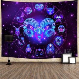 Tapestries Aries Tapestry One Of The Twelve Signs Purple Stars Universe Wall Hanging For Bedroom Living Room Dorm