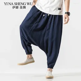Ethnic Clothing 2024 Summer Men Plus Size Casual Harem Pants Vintage Loose Cotton Linen Wide Leg Elastic Waist Pantalones Trousers