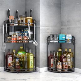 Kitchen Storage Multi-layer Black Stainless Steel Trigonometric Shelf Condiment Rack Wall Hanging Household Saving Space