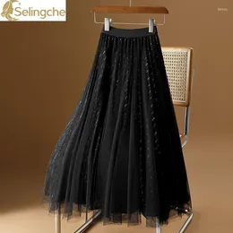 Skirts 2024 Brilliant Silk Skirt High Waist Slimming Hundred Pleats Mid Length Women's Autumn Mesh Half