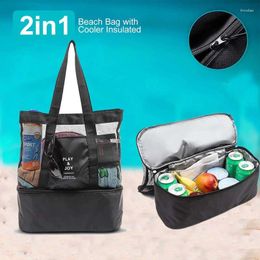 Storage Bags Picnic Bag Mesh Refrigerator Compartment With Zipper Closed Oversize Outdoor Shoulder Beach Tote Travel