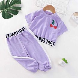 Clothing Sets Summer teenage girl clothing cotton top+pants 2 pieces childrens casual sportswear childrens girl clothing set 6 8 10 years 2024 WX