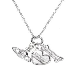 Silver Three Pendant Bone Love Saturn Necklace01234564715167