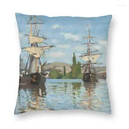 Pillow Ships Riding On The Seine At Rouen By Claude Monet Cover French Art Throw Case For Car Pillowcase Home Decorative