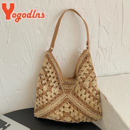 Yogodln Weaving Clutches Tophandle Bag Large Portable Shoulder Summer Beach Purses Shopper Satchel Female Tote Bags 240508