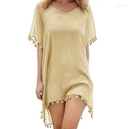 Spring Summer Women's Seaside Holiday Sunscreen Clothes Tassel Chiffon Beach Blouse Fashion Lady Thin Top Beige Shawl