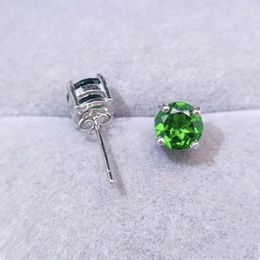Stud Earrings Natural Real Green Diopside Earring Simple Round Style 0.8ct 2pcs Gemstone 925 Sterling Silver Fine Jewelry L24519