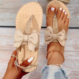 Sandals Comemore Fashion Slides Flat Outdoor Beach Summer Woman Slippers Shoes Women 2024 Bow Espadrille Thong Flip Flops