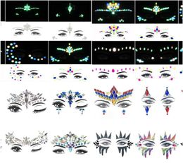 6PCS Temporary Rhinestone Glitter Tattoo Stickers Face Jewels Gems Festival Party Makeup Body Jewels Flash Face Crystal Stick3500644