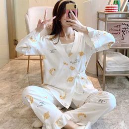Sleep Lounge 3 pieces/printed floral cotton maternity care pajamas for spring and autumn breast enhancement feeding pajama set d240517