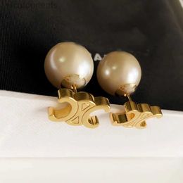 Luxury Big Pearl Letters Designer Earrings for Women 18K Gold Studs Elegant Charm Double Side Ball Retro Vintage Earings Earring Ear Rings Wedding Jewelry Gift