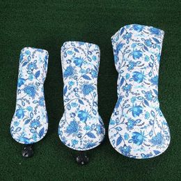 Other Golf Products 1/3 piece PU leather golf blue cherry blossom pattern hood fits drivers hood Fairway wood cover mixed hoodL2405