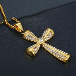 Hiphop Cross Pendant Necklace For Women Jewellery Female Statement Men Iced Out Chain 14K Gold Homme Jewellery