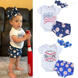 Clothing Sets FOCUSNORM 0-18M 3pcs Baby Girls Baseball Clothes Letter Print Short Sleeve Romper Star Shorts Headband