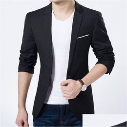 Erkek Suit Blazers Mens Suits Blazers Suit Ceket Moda Moda Sinim Slim Fit Katı Film Bir Düğme Ceket Erkek Blazer Artı Boyut Damlası Teslimat Giyim Pıhtısı DHISR Z240607