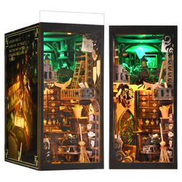 Book Nook Kit Wizard Miniatures DIY Wooden Puzzle Bookshelf Insert Decor Dollhouse Model Bookend Building Home Decoration Gifts 240516