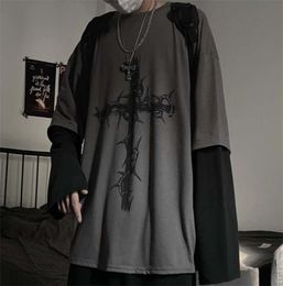 QWEEK Gothic Goth Style Tshirt Mall Goth Tops Punk Japanese Streetwear Fashion Korean Style Long Sleeve Tshirt Oversize 2103313007982