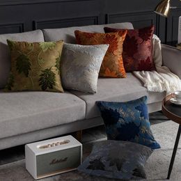 Pillow European Jacquard Cover Solid Color Velvet Leaves Decorative Pillows Home Office Sofa Chair Bed Back Headrest Pillowcase