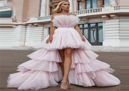 Party Dresses Charming Ruffles Prom Dress Tiered Puffy Tulle High Low Evening Pink Dramatic Layered Zipper Back Court Train Gowns3611599