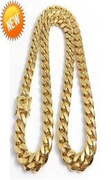 18K Gold Miami Cuban Link Chain Necklace Men Hip Hop Stainless Steel Jewellery Necklaces3560310