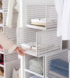 Stackable Wardrobe Closet Storage Racks Organizers Basket Plastic Drawer Foldable Cloth Shelve Rack Layered Separator Drawers Asse3841113