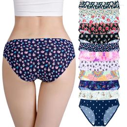 Women's Panties Underwear Cute Printed Pure Cotton 12 Colors Breathable Ice Silk T-back Full Package Hip Bikini Breifs