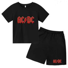 Clothing Sets AC DC Printing Toddler Tops +Shorts Fashion Leisure Summer Wear Childrens Clothing Boys Girls Round neck T-shirt Set 3-12 Year Y240515