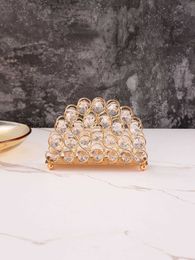 Storage Holders Racks 1 piece of gold crystal napkin holder water diamond semi-circular used for dining table decoration storage rack H240516