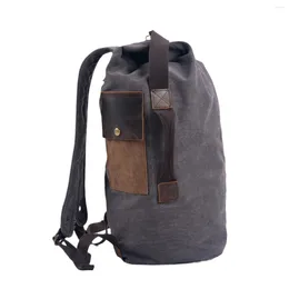 Backpack Vintage Simple Canvas Large Capacity Cylinder Bag Outdoor Sports Travel Mountaineering