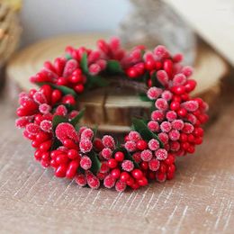 Decorative Flowers Artificial Red Berry Wreaths Candle Rings Christmas Holder Festival Wreath Year Xmas Party Autumn Decoration 2024