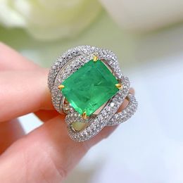 5CT Choucong Top Sell Wedding Rings Elegant Luxury Jewelry Pure 100% 925 Sterling Silver Emerald Moissanite Diamond Party Eternity Women Bridal Cross Band Ring Gift