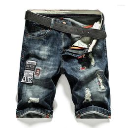 Men's Jeans Summer Straight Denim Shorts Casual Ripped Washed Hip Hop Cowboy Stretchy Mid-length Knee Pants