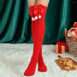 Women Socks Christmas Stockings Themed Women's Over Knee With Striped Print Solid Colour Bowknot Decor High For Festive