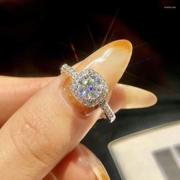 Cluster Rings KNB Classic 0.5-3CT D Color Square Real Moissanite Diamond Engagement For Women 925 Sterling Silver Wedding Jewelry