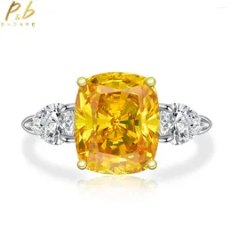 Cluster Rings PuBang Fine Jewellery 925 Sterling Silver Diamond Ring Yellow Sapphire Created Moissanite For Women Anniversary Gift