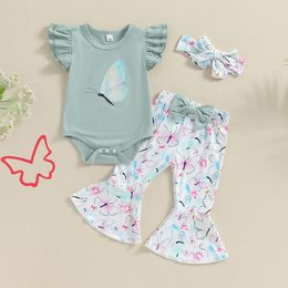 Clothing Sets Baby Girl Clothes Born Pant Cute Butterfly Romper Bow Bell-bottoms Headband 3Pcs Infant Outfits