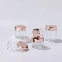 Decorative Figurines 5pcs 5-100g Rose Pink Lid Empty Transparent Glass Jar Containers Cosmetic Cream Lotion Powder Bottles Pots Travel