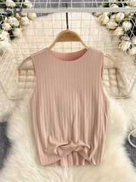 Women's Tanks SINGREINY Sleeveless Casual Knit Top Women O Neck Soft Elegant Fashion 2024 High Quality Ladies Slim Summer Tank