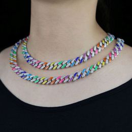 2021 Iced Out Rainbow Enamel Women Hip Hop Choker Jewellery Pave 5A Cubic Zirconia 11mm Cuban Chain Choker Necklace Jewellery Drop Ship 325k