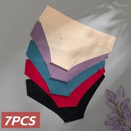 Women's Panties 7 Pieces Silk Solid Seamless Female Underwear Elasticity Breathable Briefs For Ladies Japanese Sexy Lingerie